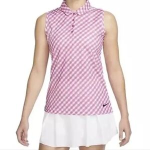 Nike Dri Fit Victory Sleeveless Polo Pink Gingham